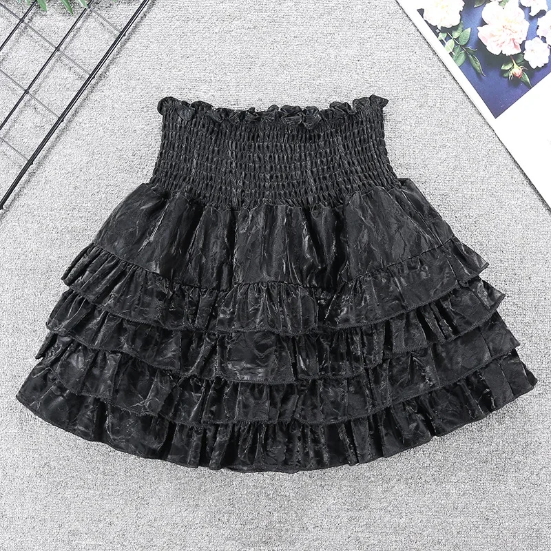 Matakawa Y2k Ruffles Women Skirts Autumn Winter Elastic High Waist Elegant Faldas Mujer Korean Fashion Vintage Sweet Mini Skirt