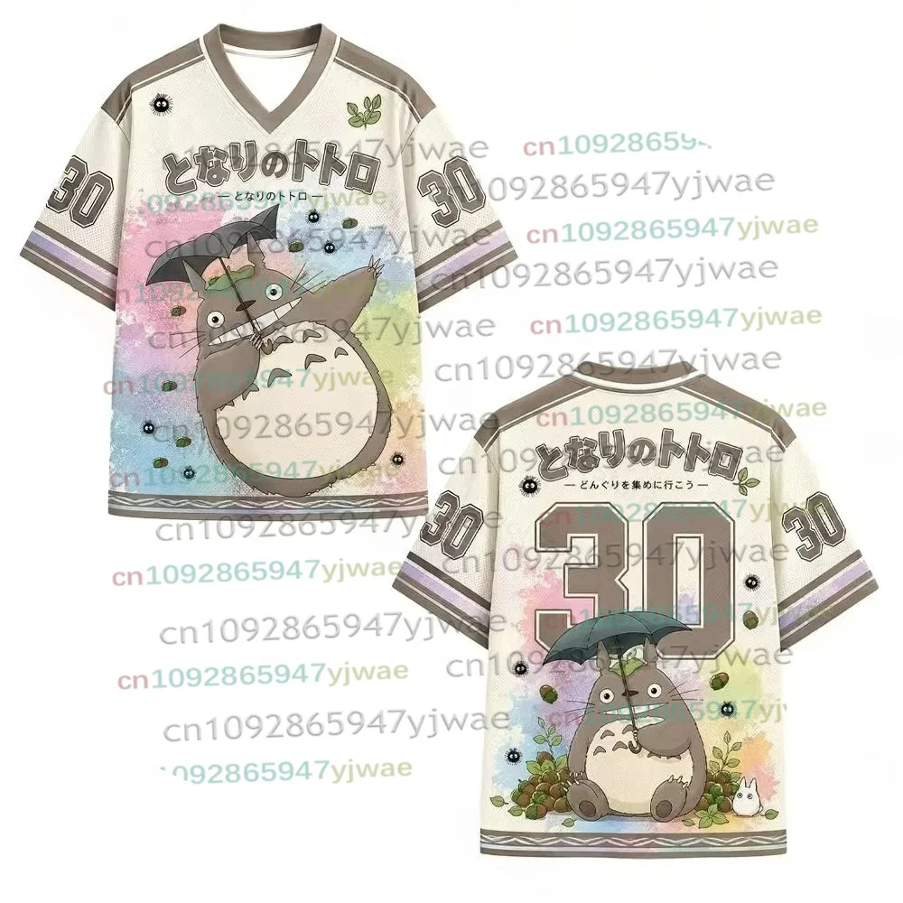 Herrenhemd Damen-T-Shirt Anime Nachbar Totoro V-Ausschnitt Jersey Kurzarm Sport T-Shirt Casual Streetwear Hip Hop Herrenbekleidung – Detail 6