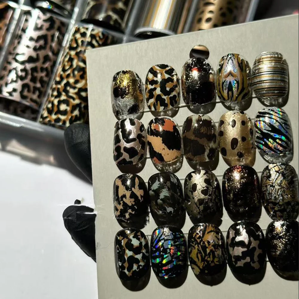 10 rollos de láminas para uñas con estampado de leopardo, pegatinas de transferencia, diseño de animales salvajes, calcomanías de transferencia, decoración de uñas DIY para otoño e invierno