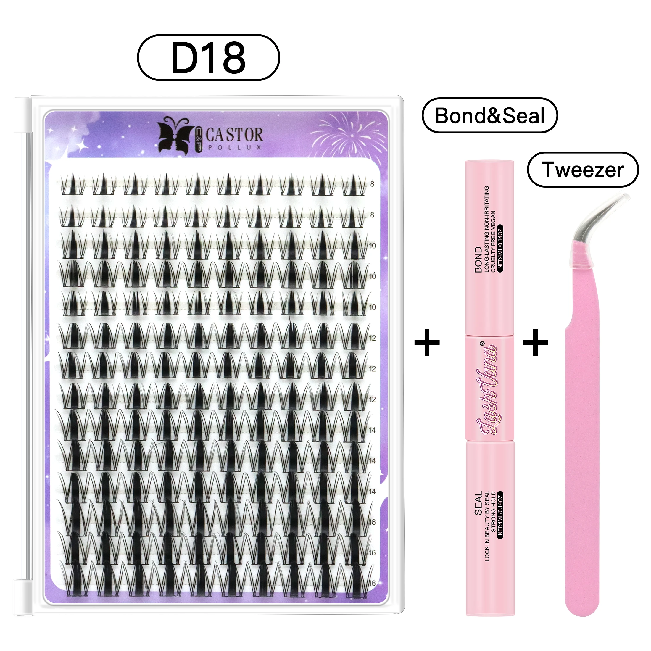 D18 model false eyelash set, 8-16mm, a total of 140 clusters, length can be matched according to eye shape, natural style,