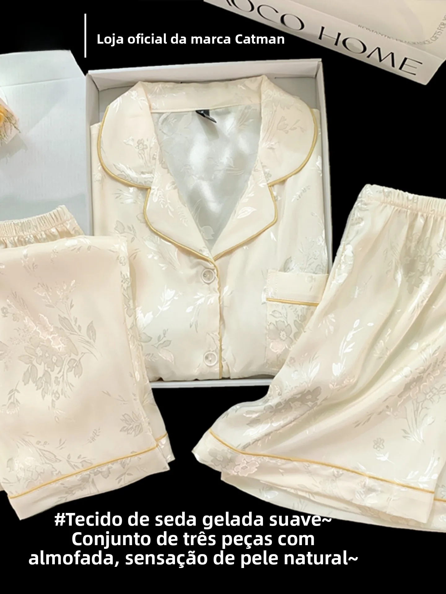 woman-summer-ice-silk-sleepwear-short-sleeve-three-piece-set-cool-feeling-home-clothes-can-be-worn-outside-with-chest-pad