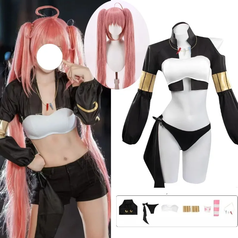 

Anime Milim Nava Cosplay Costume Sexy Top Underpants Pink Wig with Accessories Full Set Role Play Outfit for Women Party