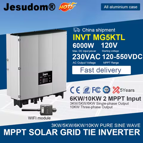 INVT 5KW 6KW 10KWSolar Grid Tie Inverter MPPT Pure Sine Wave with Zero Export Can Feed Power to Local Grid or choose CT function