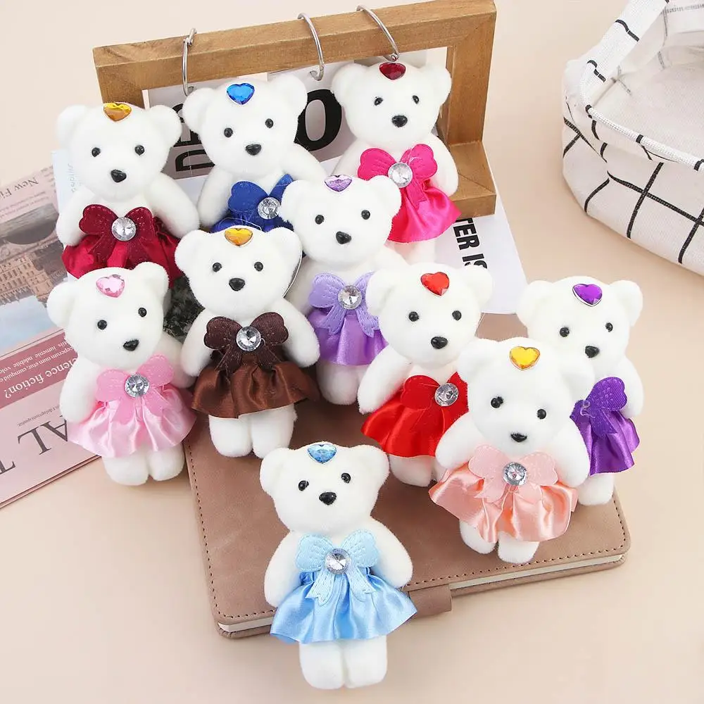 10 PCS Foam Flocking Doll Toy Bear Cartoon Plush Animal Wedding Doll Material Flower Bouquet Valentine's Day Celebration Gift