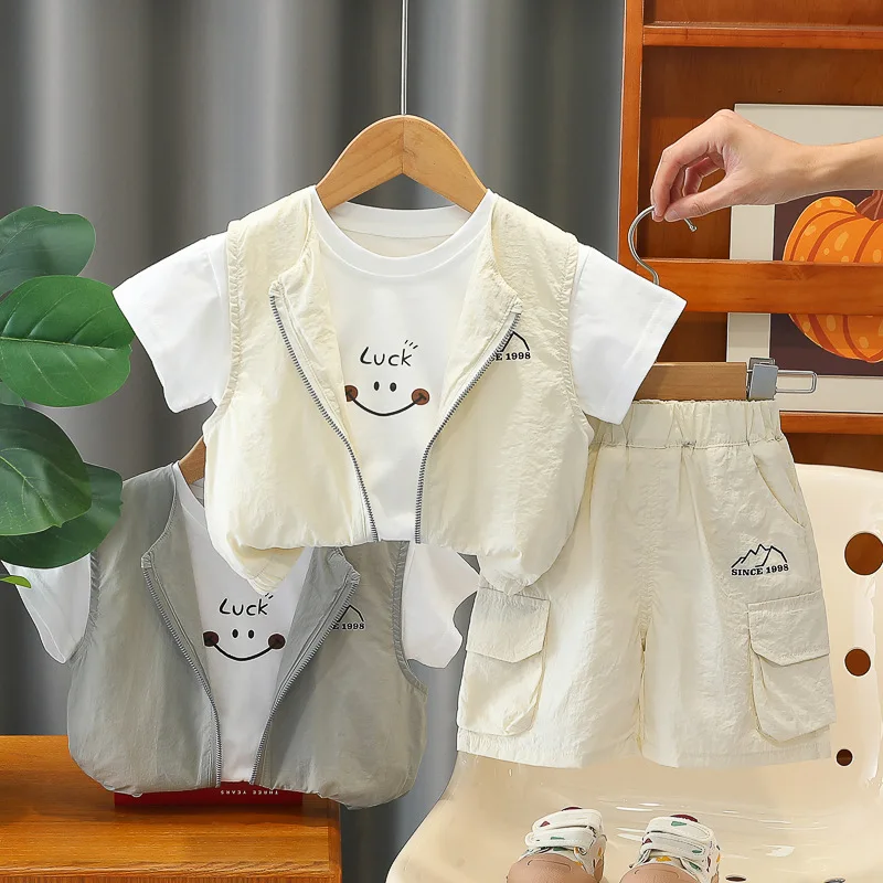 Summer toddler boy baby's clothes outfits sets T-shirt top+vest+shorts 3-pcs suits for boy baby's clothing travel casual sets