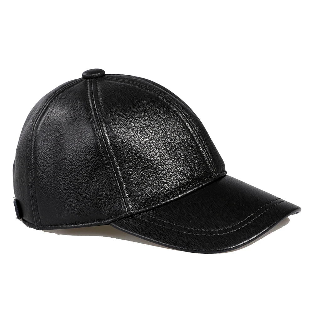 BOONJOVIA Unisex Genuine 100% Premium Goatskin Leather Baseball Cap Women and Men Real Leather Hat Cotton Lined Adjustable Black