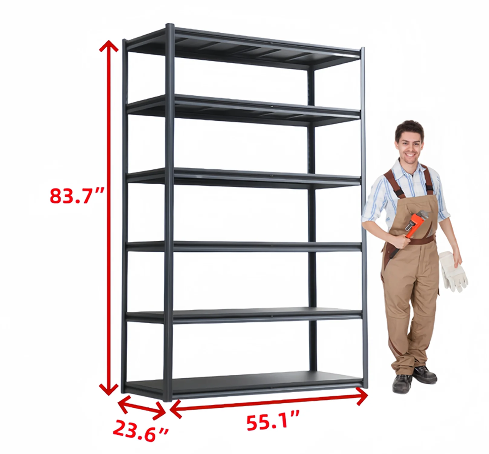 Prateleiras de armazenamento de metal resistentes de 6 camadas Prateleiras de armazenamento para porões, garagens e cozinha 84 "H * 55,1" W * 23,6 "D