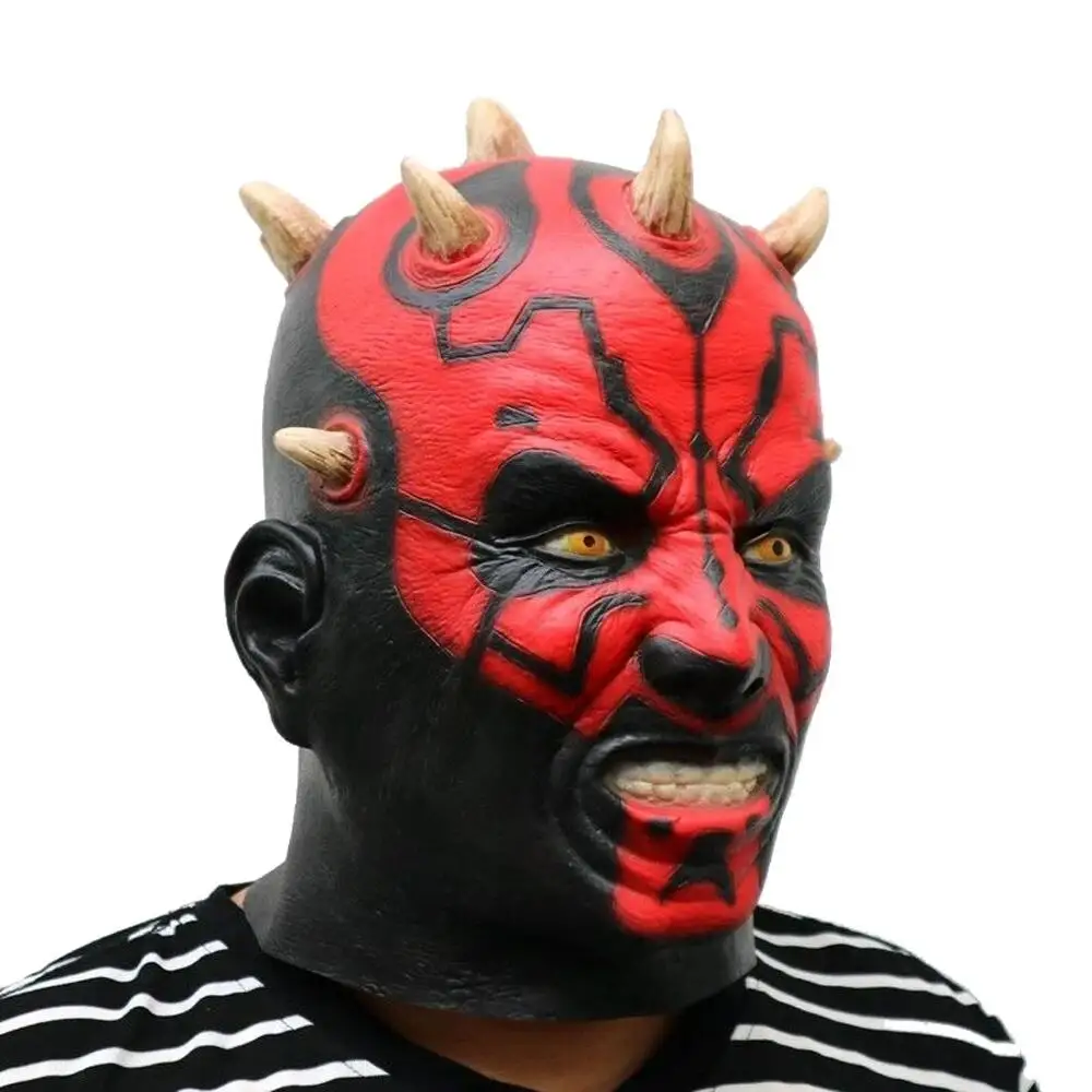 Horror darth maul máscara látex halloween cosplay máscara personagem traje adulto capacete festa carnaval vestir-se adereços acessórios