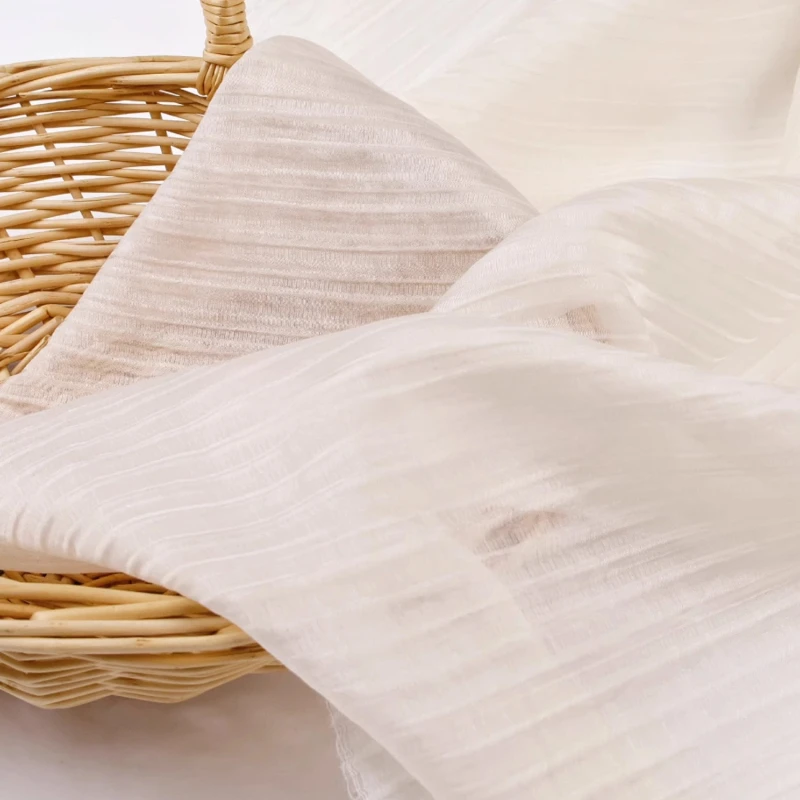 

Легкая прозрачная ткань в белую полоску с 3D плиссировкой из шелка Рами из лиоцелла, блузка, юбка, текстиль Hanfu, весна-лето