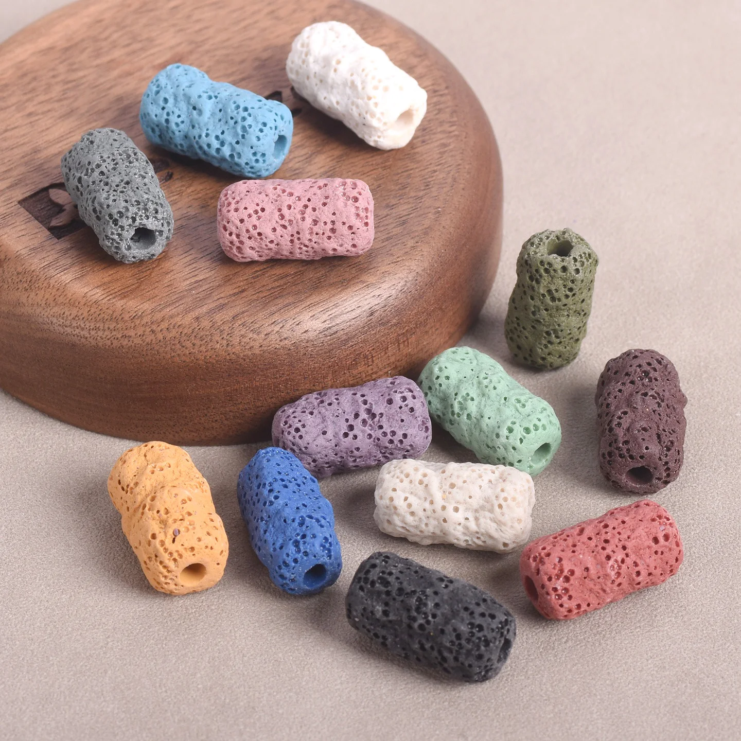 

5pcs Cylinder Tube Shape 21x12mm Natural Lava Stone Loose Crafts Beads For Jewelry Making DIY Crafts Findings