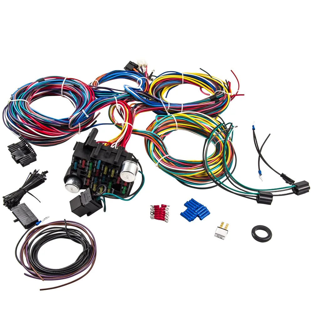 21 Circuits Wiring Harness &17 Fuses With Plug Connector Kit For GMC For Chevy Universal Headlights