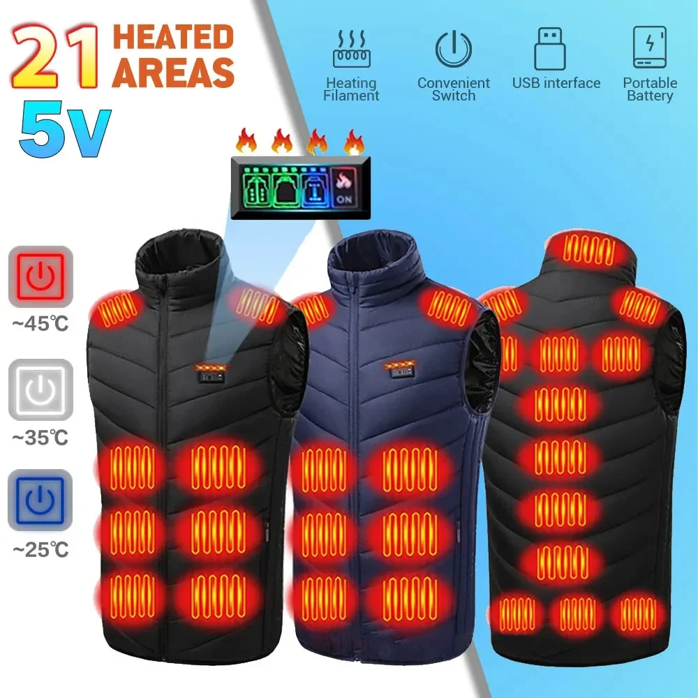 

Heated Jacket Men Women USB Self 21 Areas Heating Clothing Washed Cotton Warm Coats Winter Thermal Skiing Camping Moto Jacket