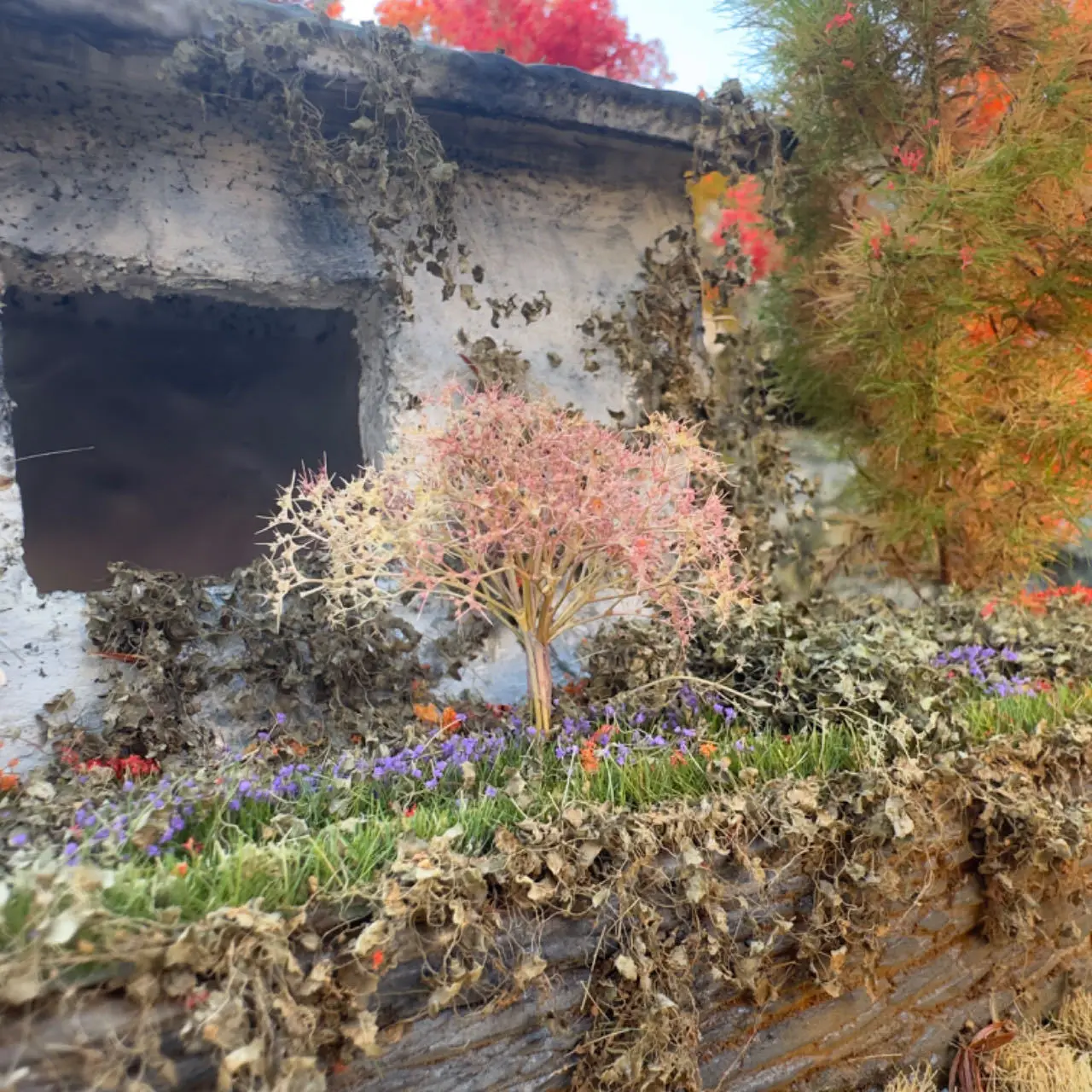 Videiras de folhas caídas em miniatura - Rede de camuflagem realista e plantas artificiais para cenário de vilão modelo militar