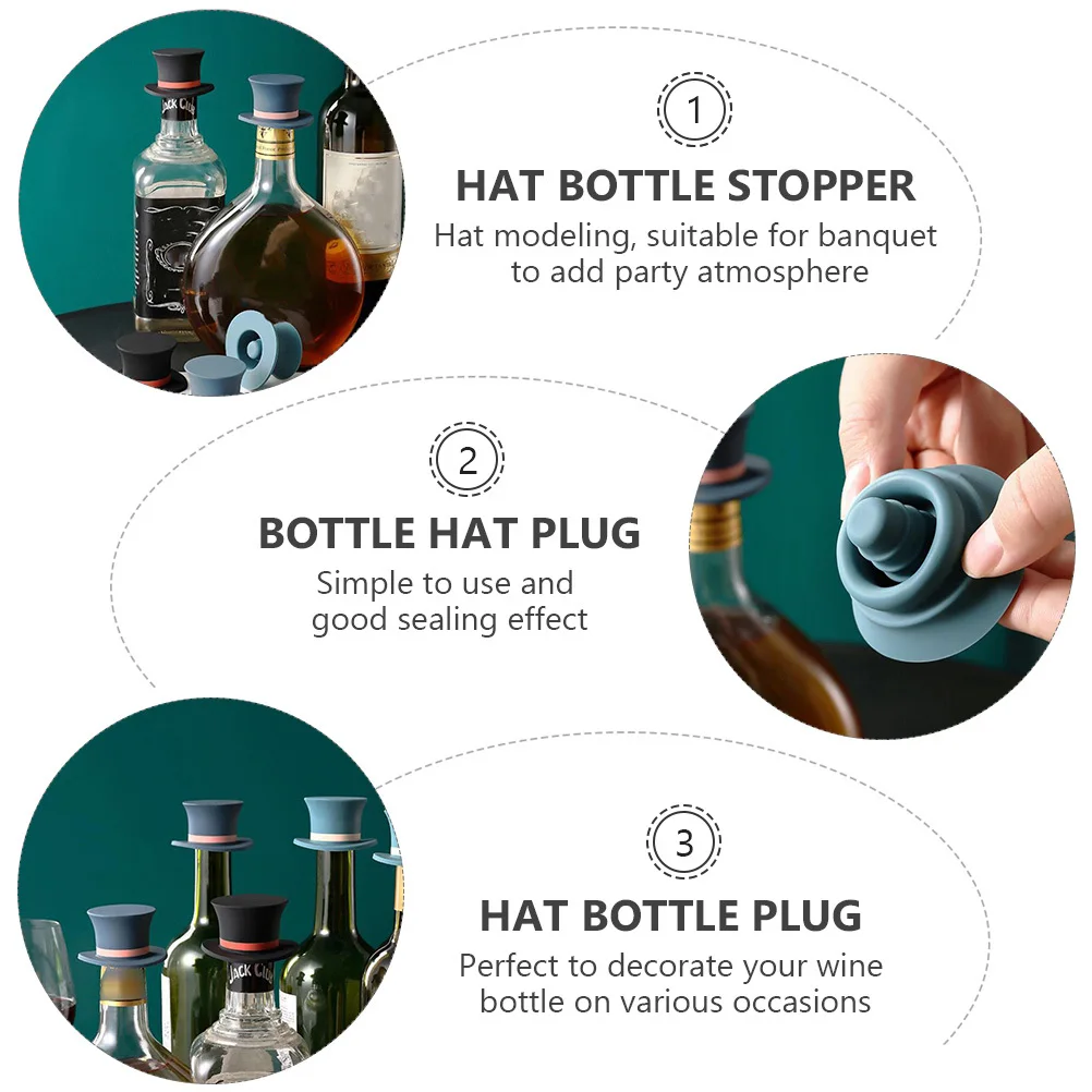 

2Pcs Wine Bottle Silicone Stopper Hat Shape Plug Airtight Seal Decorative Stopper for Banquet Celebration Hat Bottle Plug