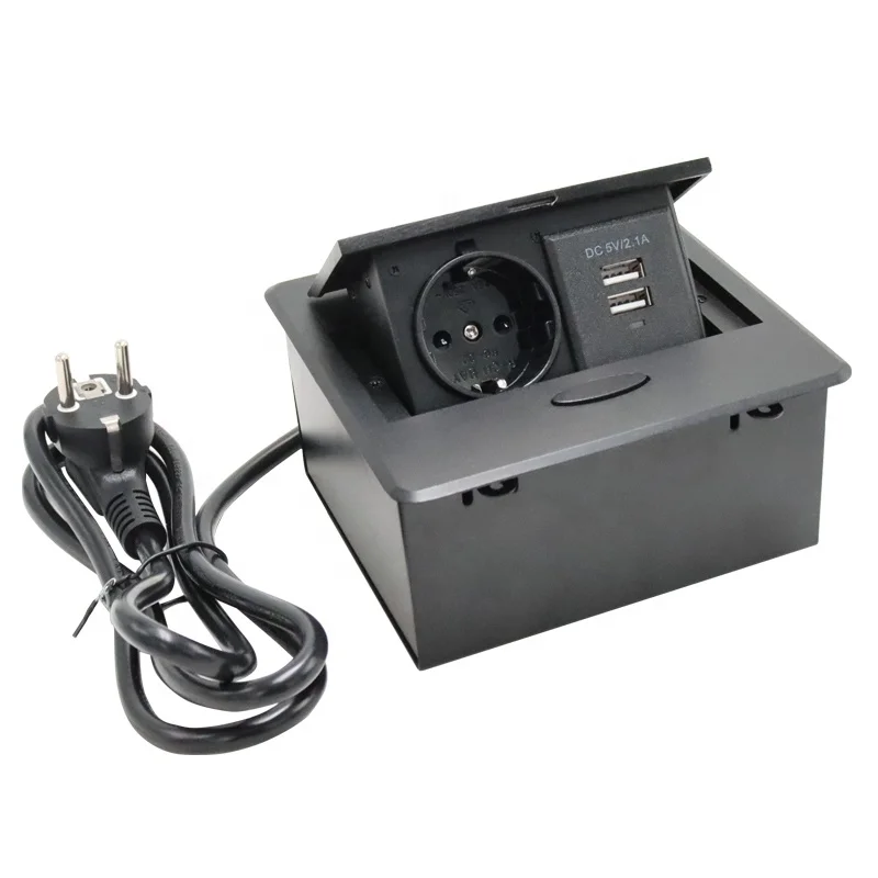 

ZING EAR YS-EU166 DC 5V 2.1A Двойная всплывающая напольная розетка USB скрытого типа для конференц-зала Универсальная розетка европейского стандарта 16A Материал ПК