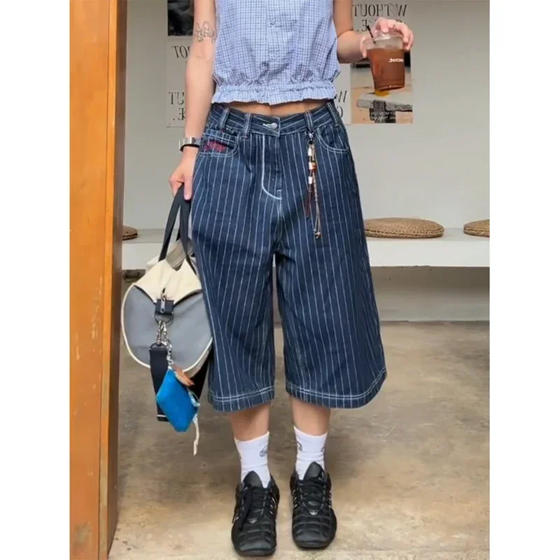 Calça jeans cargo feminina, azul claro, comprimento da panturrilha, harajuku, y2k, baggy, japonesa, 2000s, tamanho grande, roupas vintage