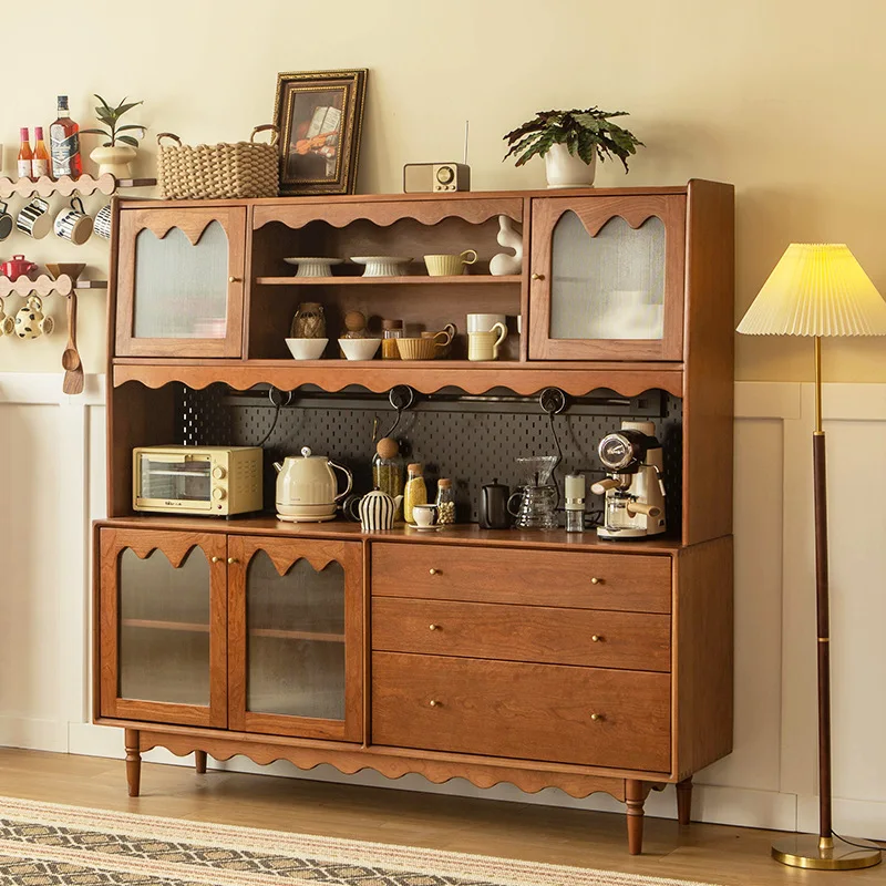 American country French retro solid wood dining side cabinet cherry wood restaurant display tea cabinet