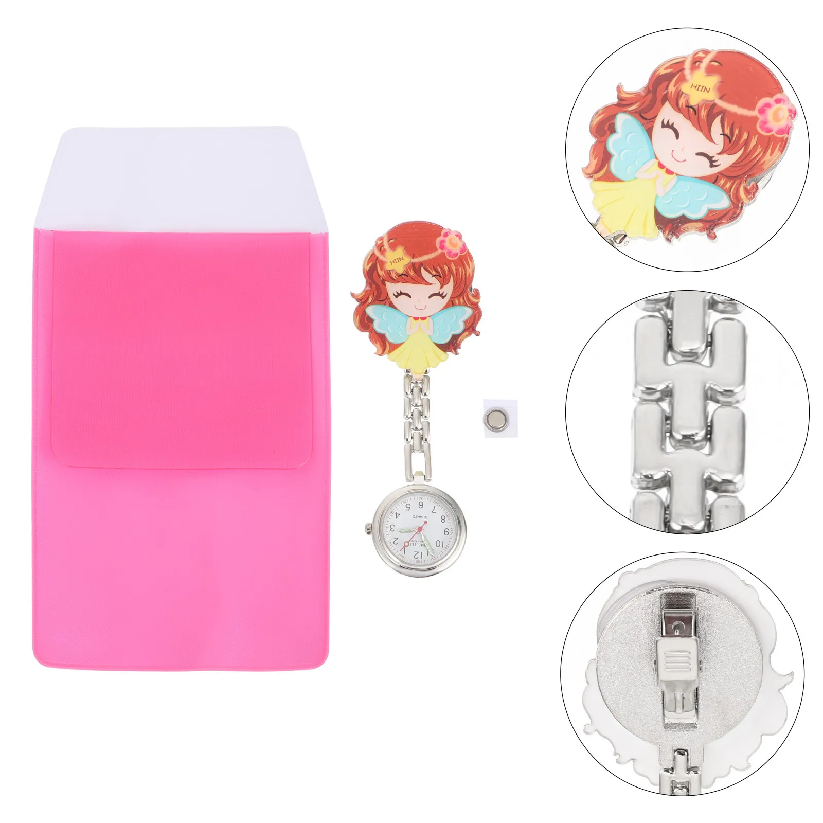 

1 шт. светящиеся карманные часы для медсестер, выдвижные часы для врачей, с мультяшным дизайном ангела, светящиеся в темноте, для медицинского персонала