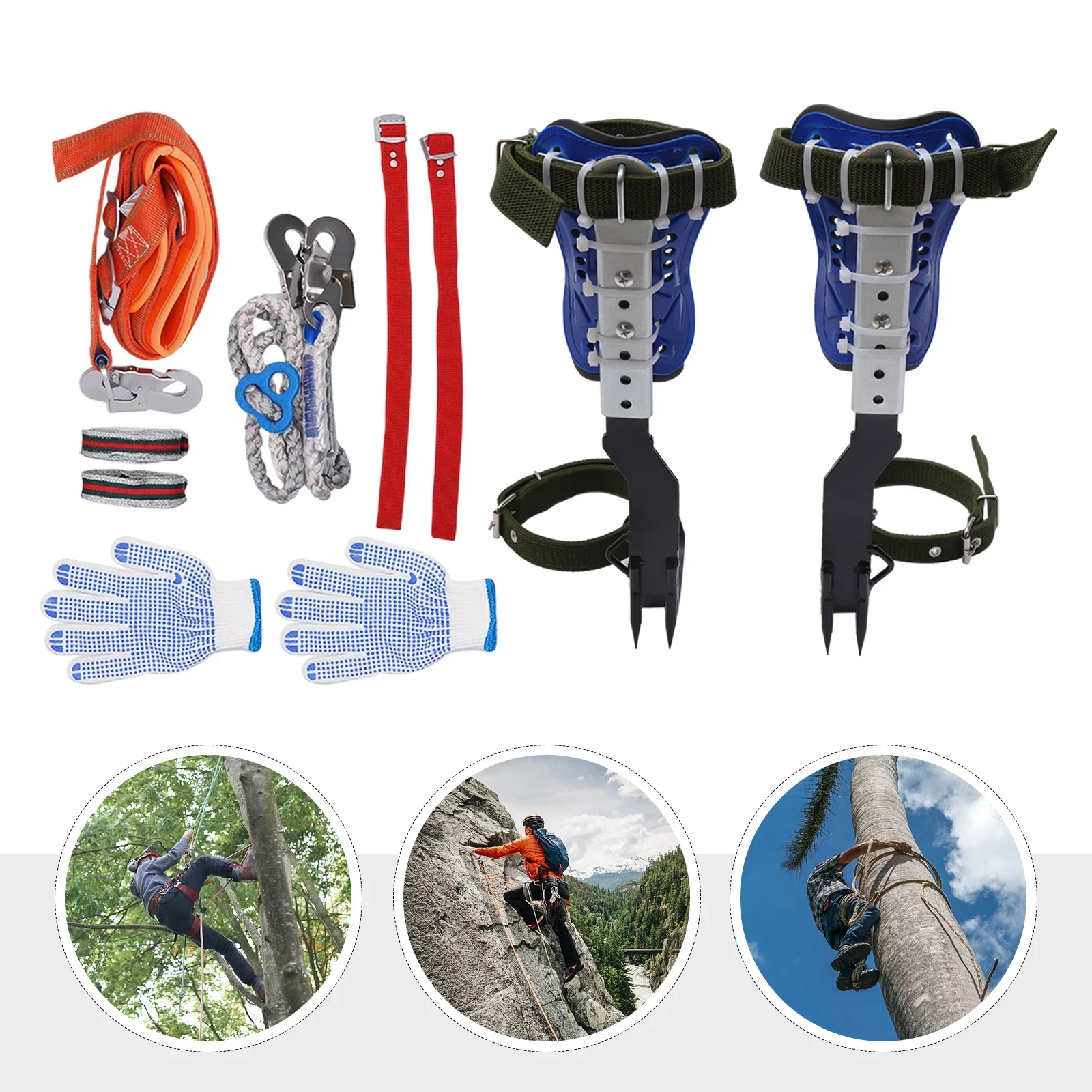 Tree Pole Climber Climbing Spike Kit Safety Adjustable Belt Lanyard Rope Rescue