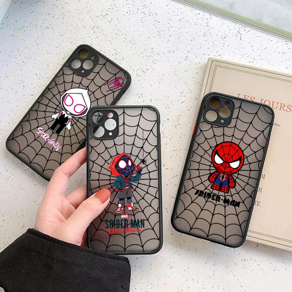 Marvel Hero Case For iPhone 15 13 12 11 14 Pro Max SE XS 7 8 Plus Silicone Clear Matte Cover Spider Man Web Miles Morales Fundas