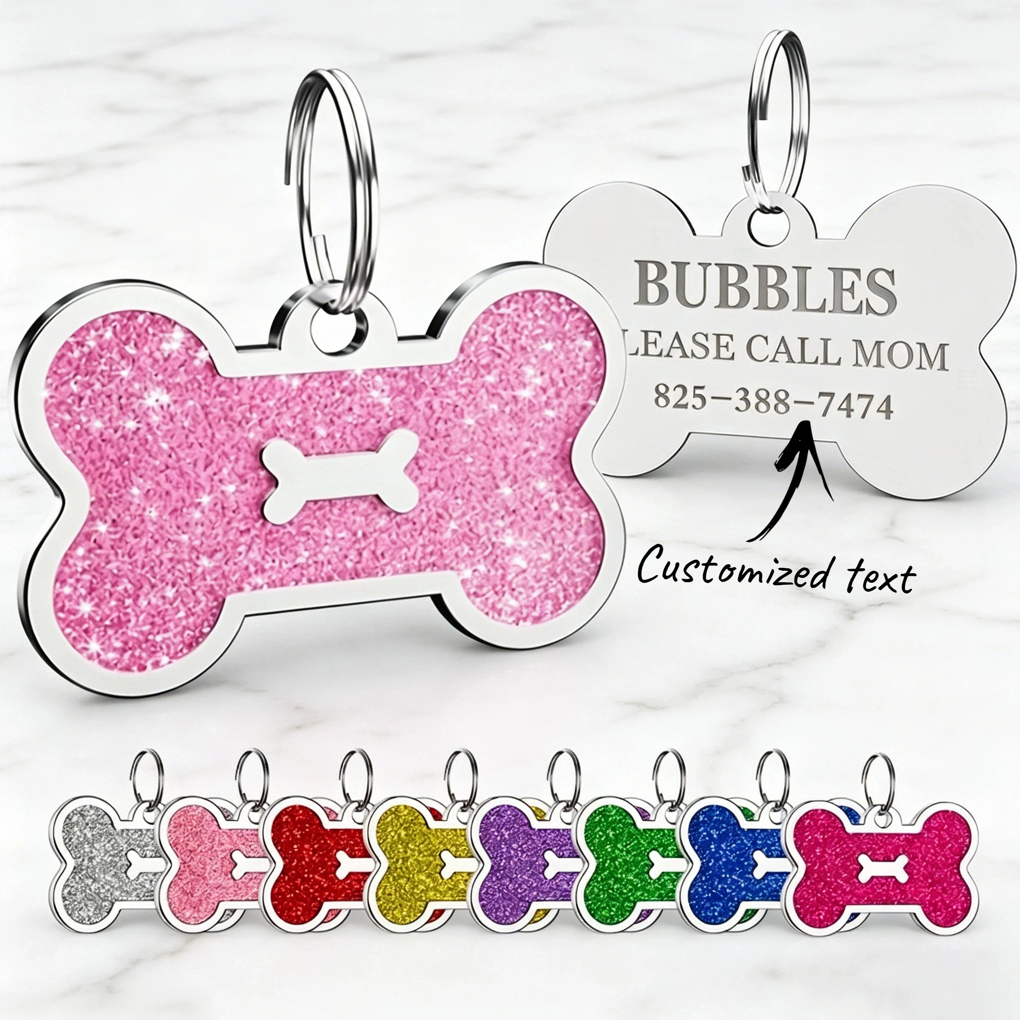 Etiquetas de Identificación Personalizadas para Mascotas, Colgantes con Nombre de Perro en Forma de Hueso, Etiquetas Grabadas Personalizadas para Gatos