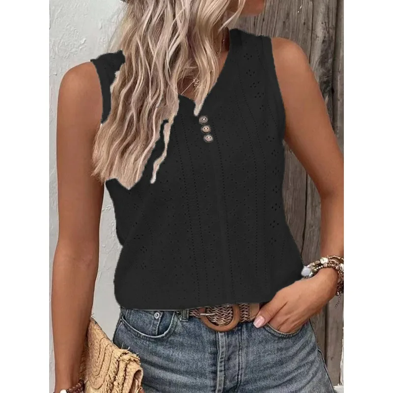 2026 Neue Damen-Tanktop-Kleidung Modisches Einfarbiges Rundhals-T-Shirt mit Knopfleiste für Frauen Y2k-Kleidung
