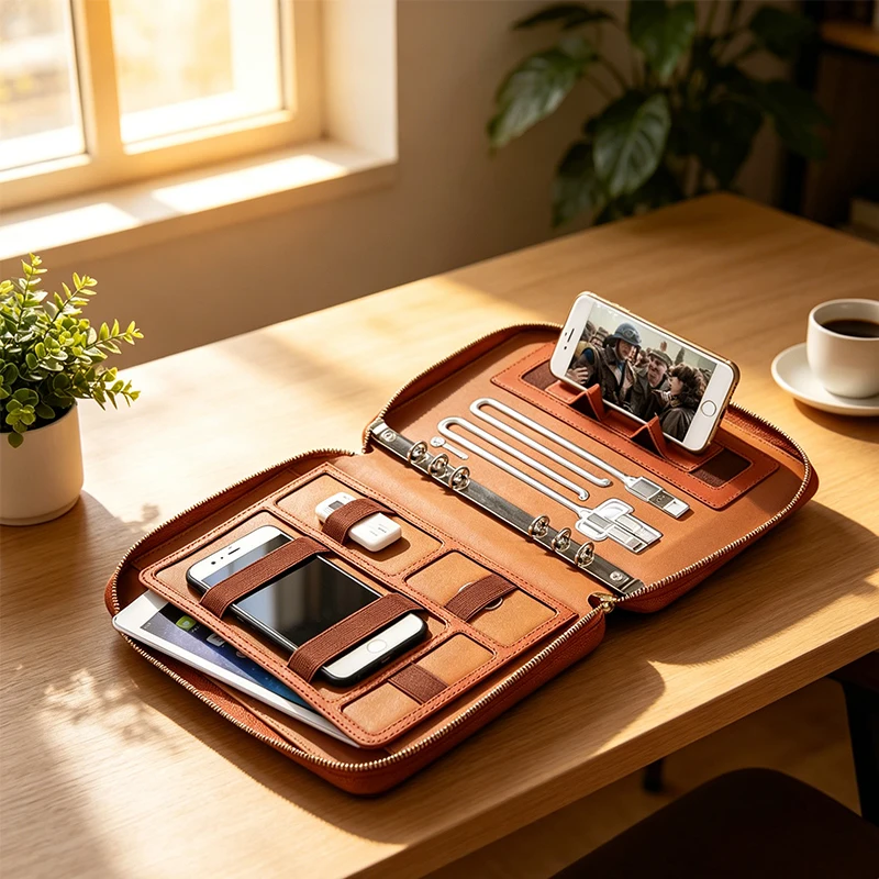 

KAKAS Brand New Zipper Leather Briefcase With 8000mah Power Bank + Wireless Charge Christmas Corporate Anniversary Gifts