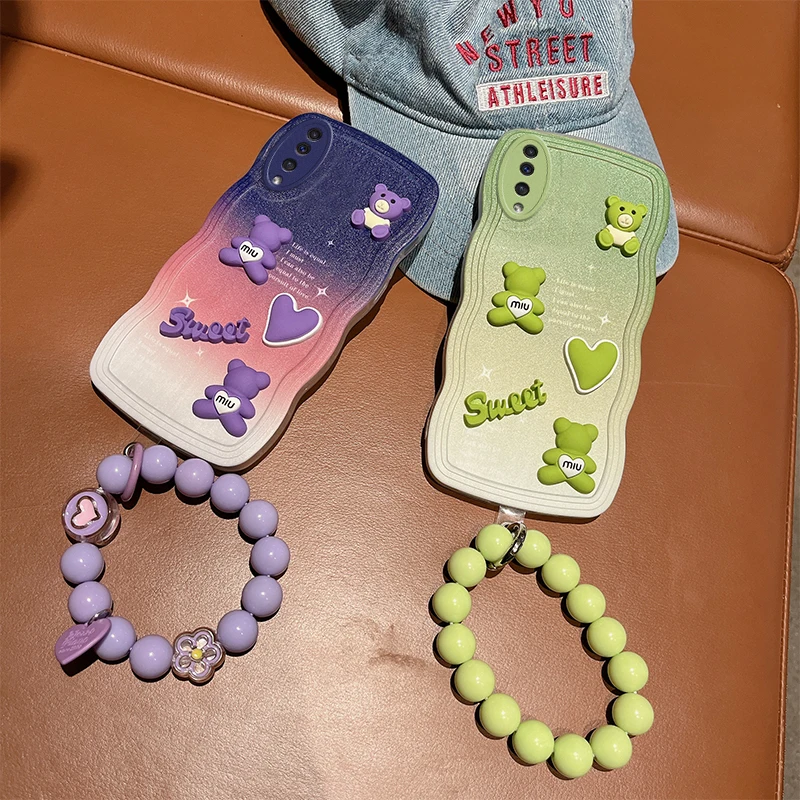 For GalaxyA50 Phone Cover 3D Cute Cartoon Bear Soft Silicone Bracelet Phone Case For Samsung Galaxy A50 A30S Back Cover A 50 30S