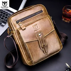 BULLCAPTAIN-Bolso de mensajero de cuero Retro para hombre, bolsos de hombro casuales, bolso con tapa, bolsos de negocios de moda de marca de lujo