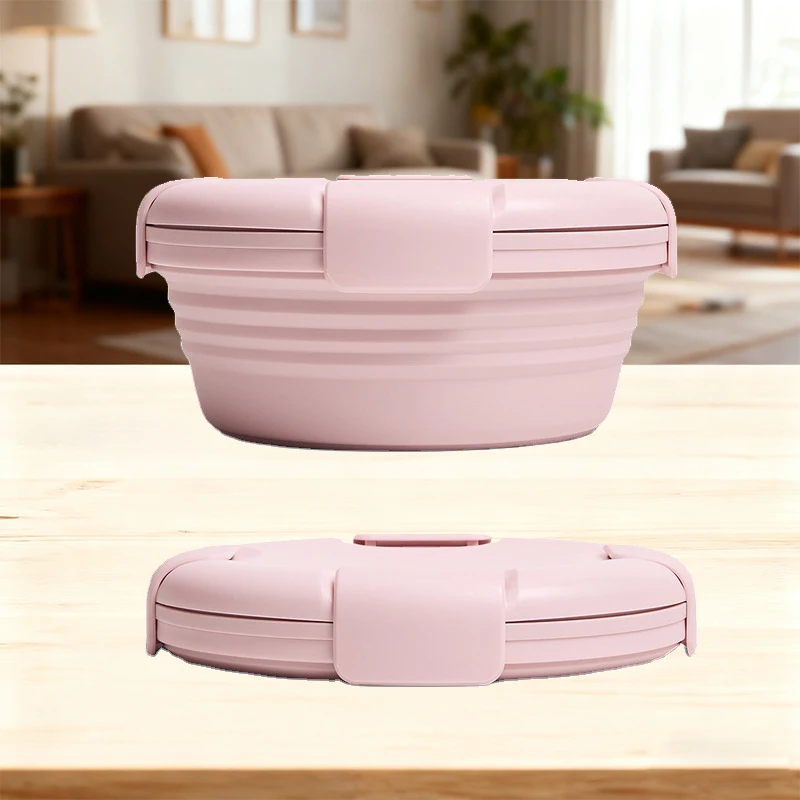 

Складные контейнеры для хранения продуктов. Складные силиконовые контейнеры для обеда с крышками, складные миски. Круглые миски для еды.