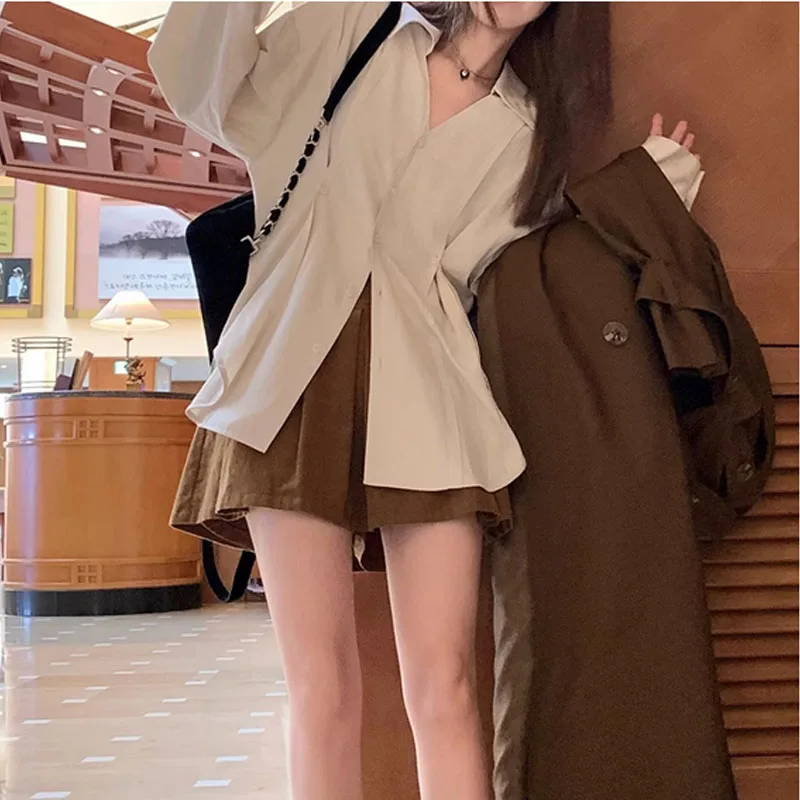 

Повседневная рубашка Limeizi с текстурированным темным узором, дизайн с застежкой на талии, уникальная женская рубашка, топ для похудения для женщин