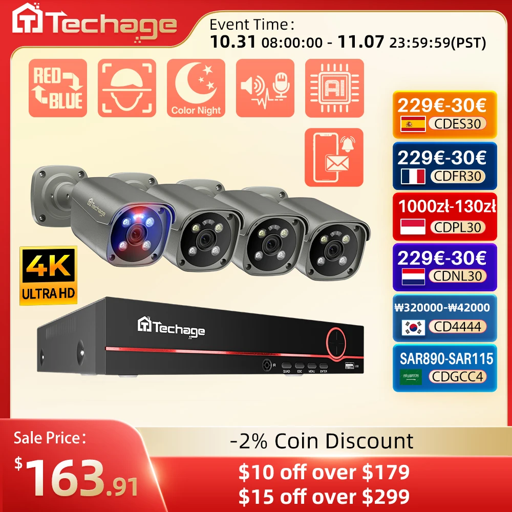 

Techage 8CH 5MP 8MP 4K POE Camera System Two Way Audio Colorful Night Smart AI Face Detection CCTV Video Surveillance Clearance