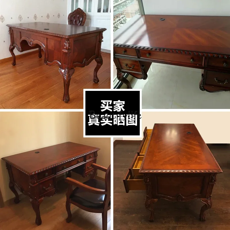 European solid wood home American retro boss study, writing desk, computer desk