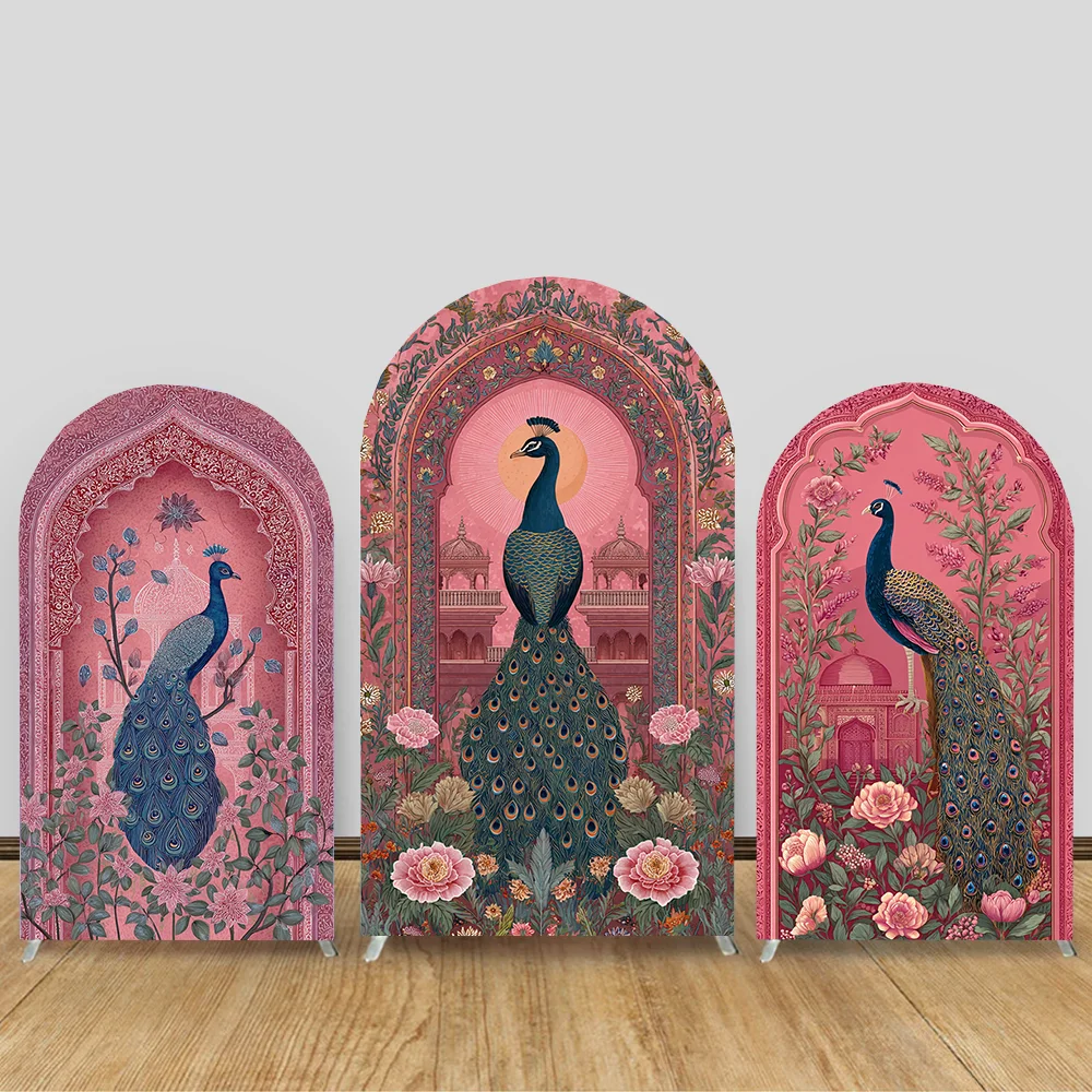 

Custom 2-Sided India Flower Peacock Arch Backdrop Cover Baby Shower Cover Chiara Arch Photography Backgrounds