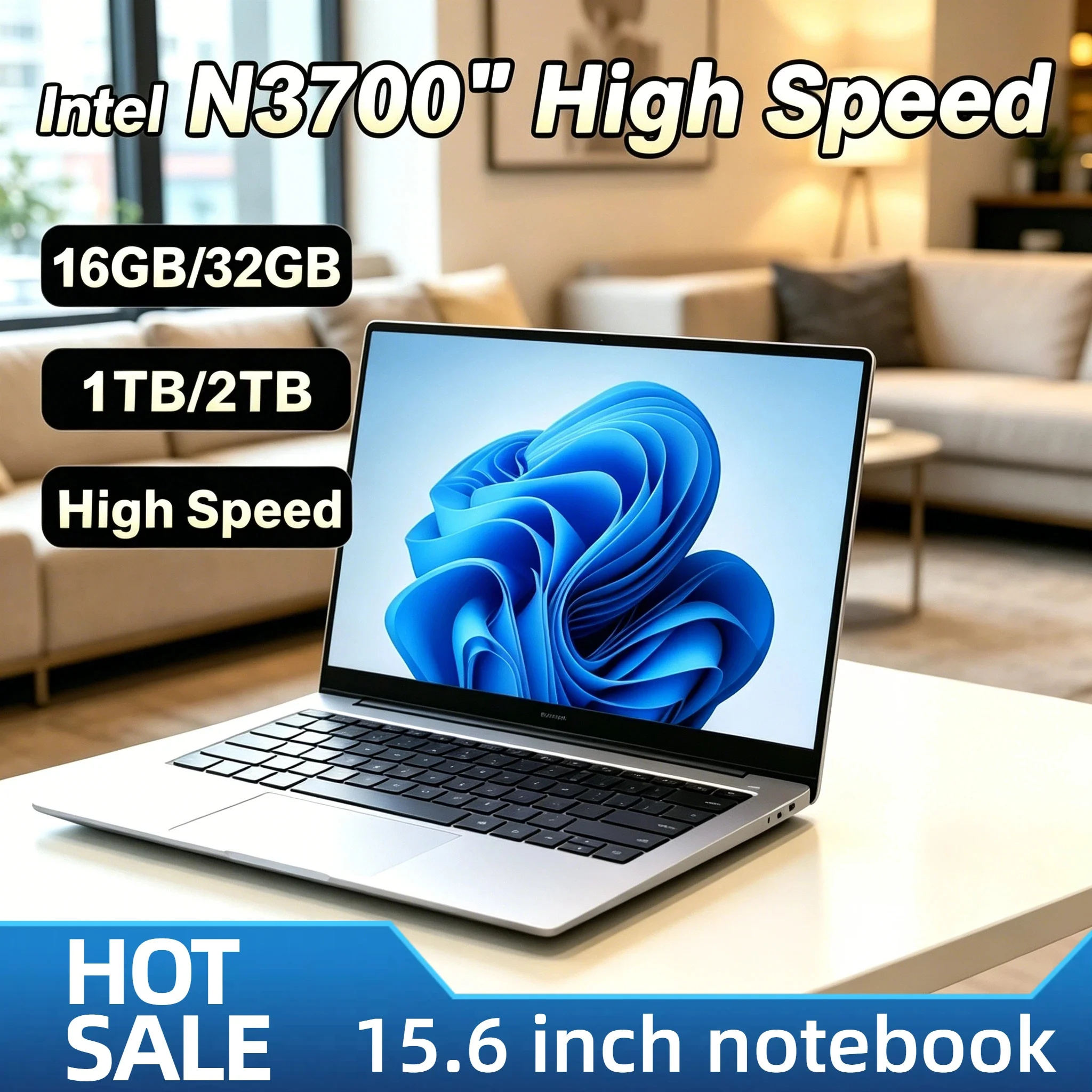 Intel N3700 15.6 Inch Laptop 4C4T 1.6 2.4GHz 16GB RAM 2TB SSD Ultra Slim Gaming Pro High Performance Unit Ultra