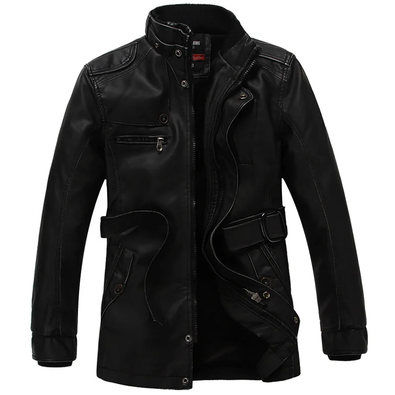 2025 New Men's Fashion Leather Jacket Stand-up Collar Fleece Thickened Warm Pu Leather Jacket Male Vintage Motorcycle Biker Coat