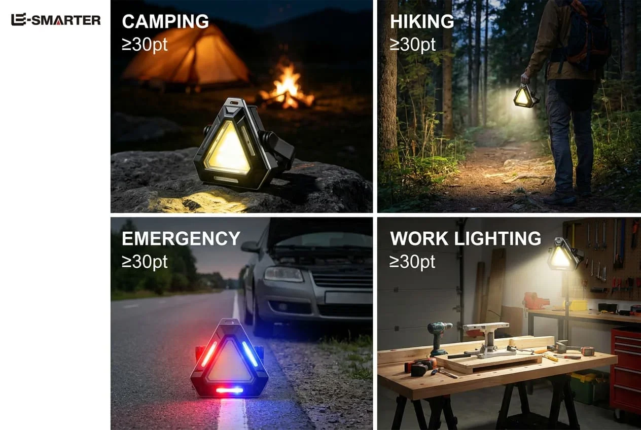 Magnetic Rechargeable Outdoor Flashlight, Triangle Red Blue Warning Camping Lamp, Compact Portable Multi-Purpose Light