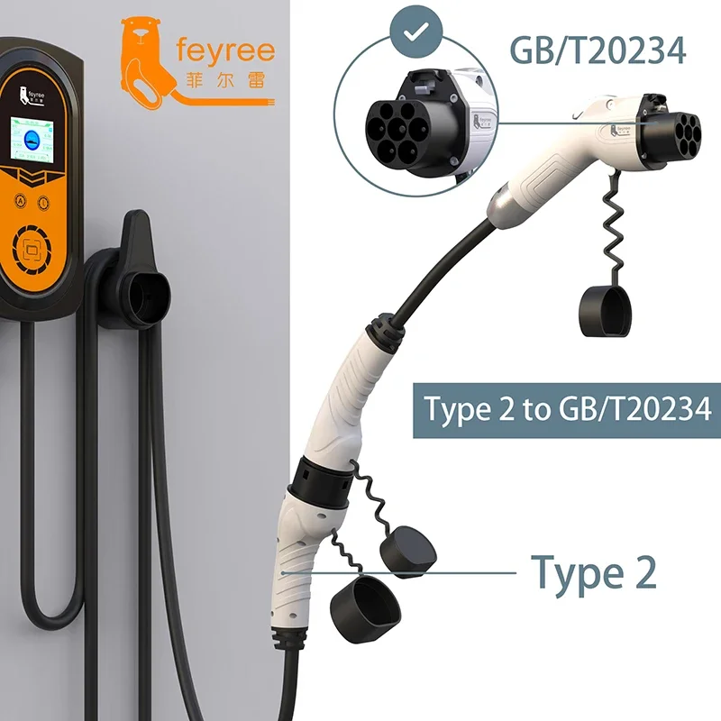 Type2 Male Power Side Plug to GB/T Adapter for Electric Car Charging Cable Portable EV Car Charger 16A 32A 3.5KW 7KW 11KW 22KW