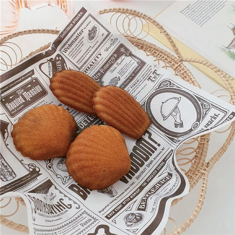 A59E-200Pcs English Newspaper Greaseproof Paper Snack Paper Oil-Absorbent Paper French Fries Sandwich Wrapping Paper,White 22 X