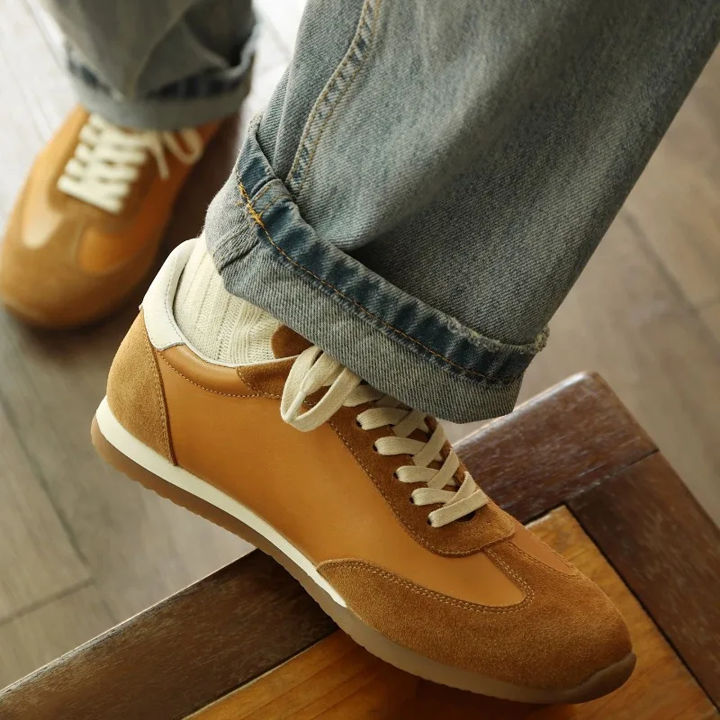 Luxury Genuine Leather Breathable Soft Soled Commuting Low Top Casual Shoes Men's Round Toe Retro Lightweight Training Shoes