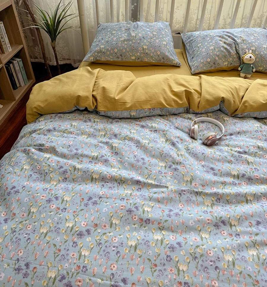 

Fresh pastoral flower blue yellow bedding set,twin full queen king floral cotton home textile bed sheet pillow case quilt cover