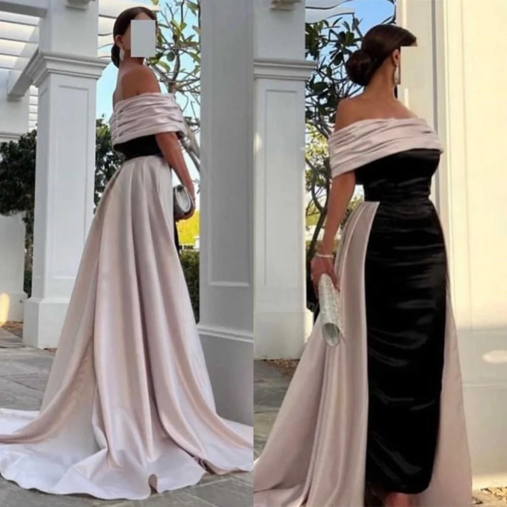 

Customized Sparkly Pink Satin Evening Dress Classic Off the Shoulder Homecoming Dresses Temperament Special Occasion Gowns