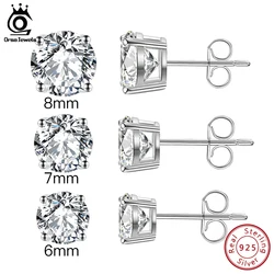 ORSA JEWELS Authentic 925 Sterling Silver Stud Earrings Created Diamond Zirconia Women Earring Teen Girls Birthday Jewelry APE35