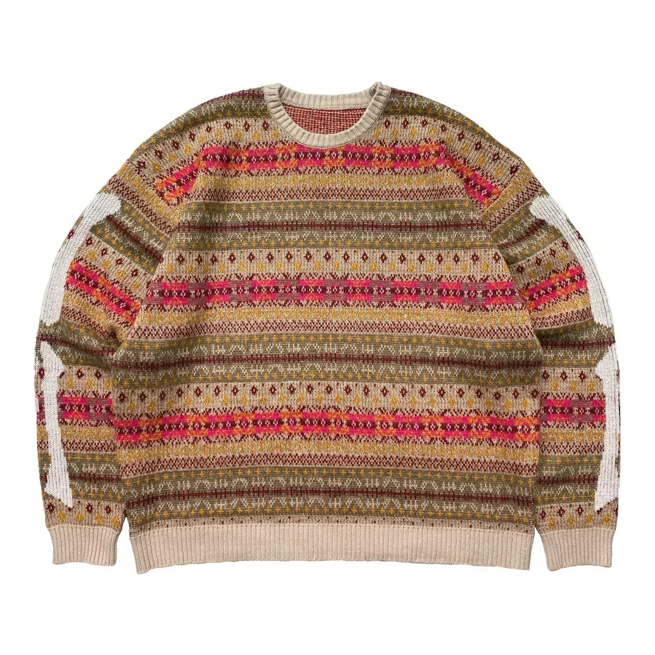 

Vintage Hirata Hiroshi Bone Skeleton Loose Round Neck Japan Sweater Men's Color Matching Pullover Annual Jia Brand