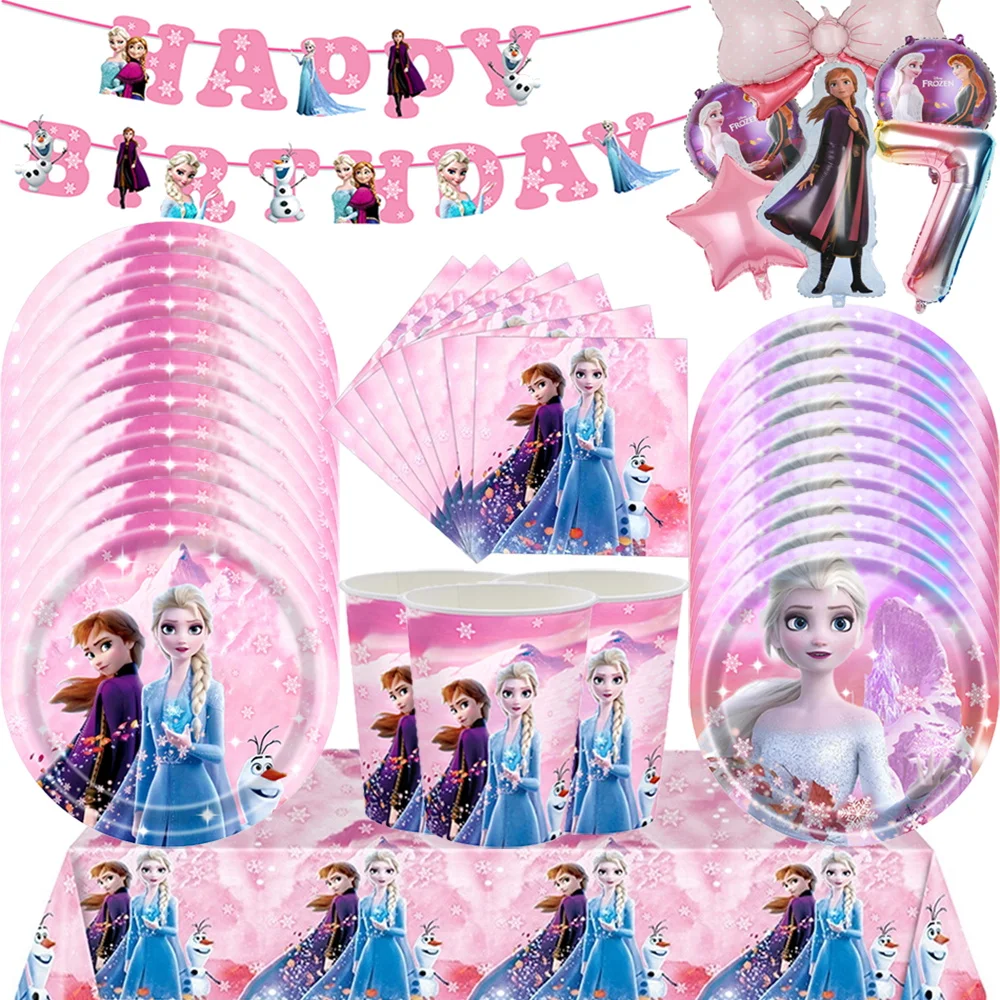 Disney Frozen Birthday Party Decoration Anna Elsa Princess Pink Paper Plate Cup Napinks Tableware Kids Girl Supplies Baby Shower