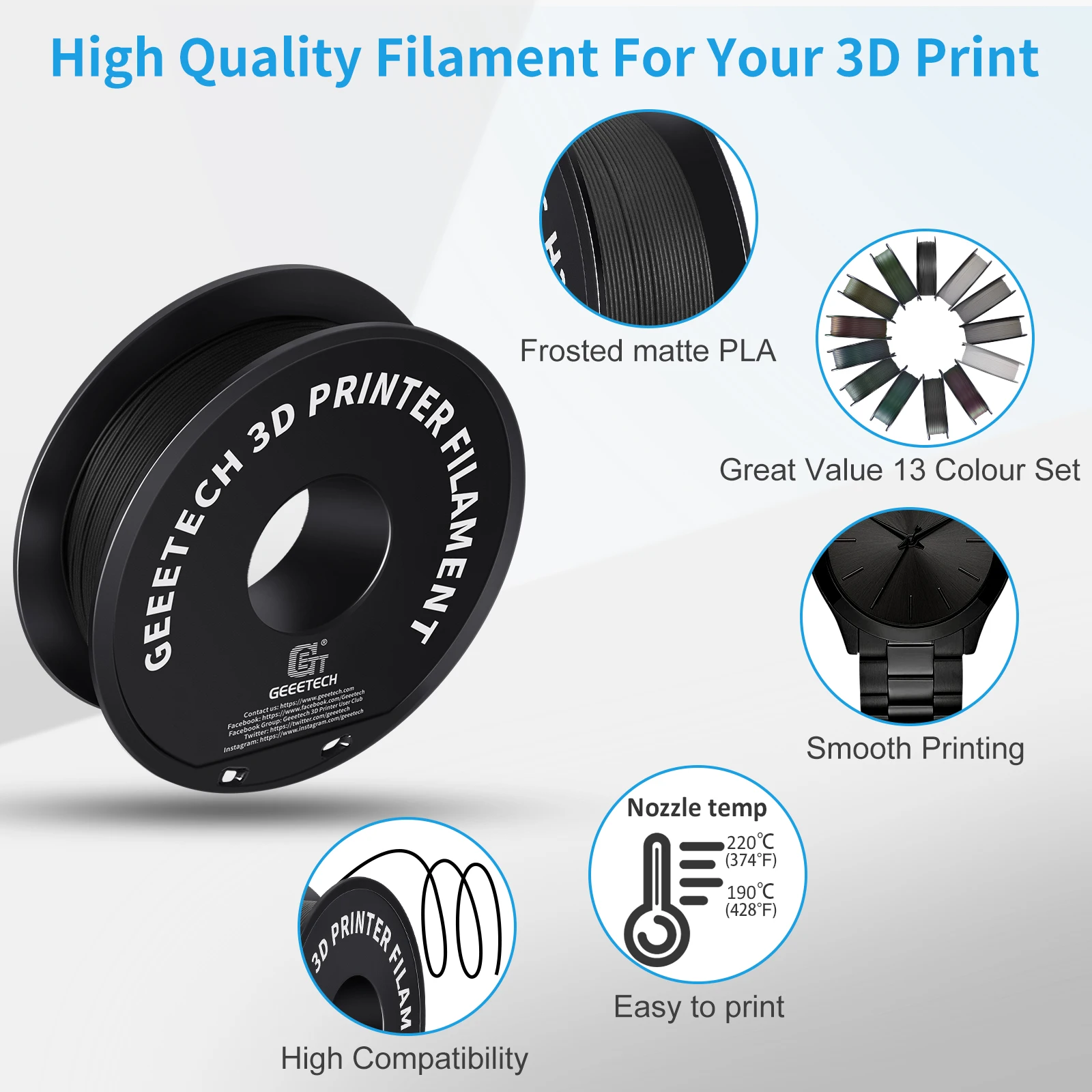 Geeetech 5kg Matowy Filament PLA 1.75mm, Materiał do drukarki 3D kwas poliłactowy, matowa tekstura, Pakowanie próżniowe — zdjęcie produktu 3
