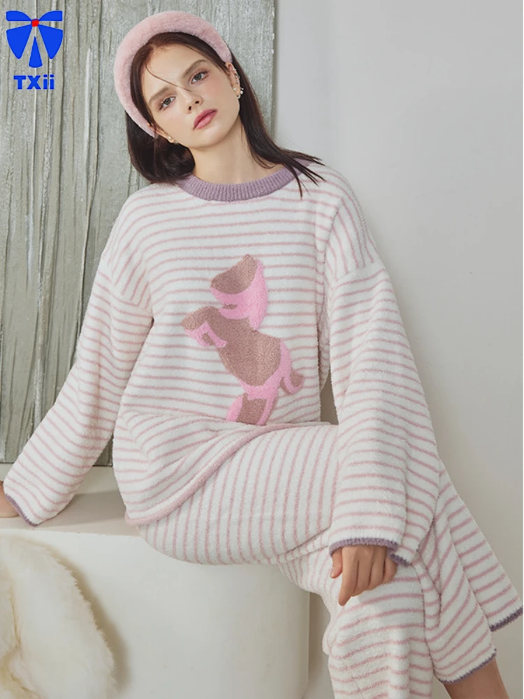 Soft Half-Side Velvet New Fabric Moisturizing Pink Trojan Horse fleece-lined Thickened High-Level Home Clothes for Sleeping