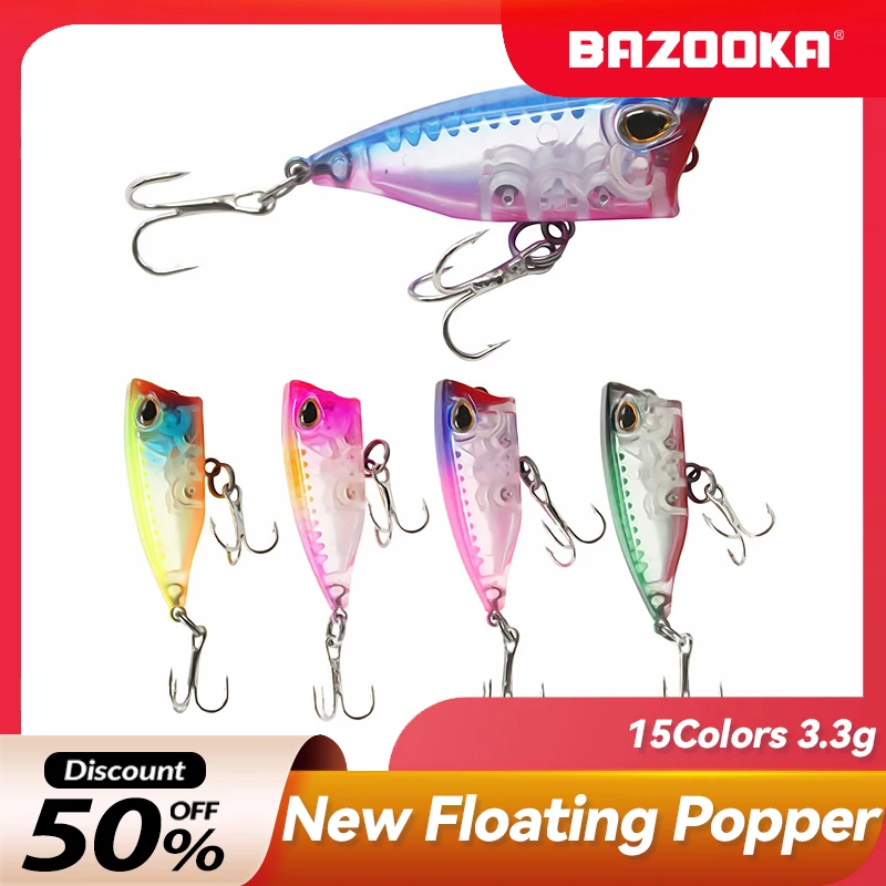 

Bazooka Floating Fishing Popper Lure TopwaterPlastic Wobblers Hard Hooks Minnow VIB Spinning Bass Pike Trolling Winter Bait