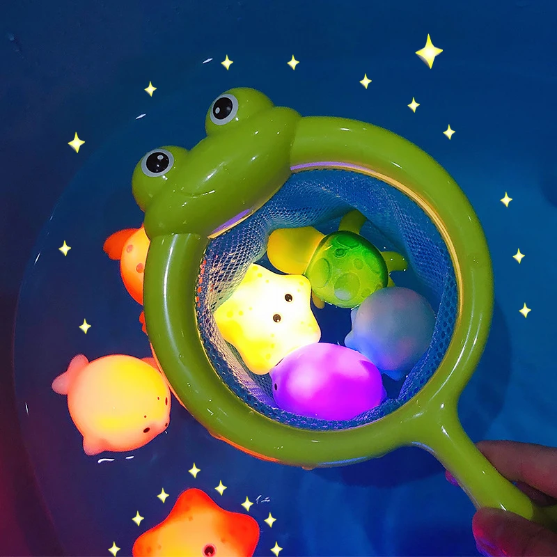 Glowable animal conjunto de água de lavagem flutuante luz de água net pesca peixes brinquedos de água brinquedos de banho do bebê das crianças flutuante