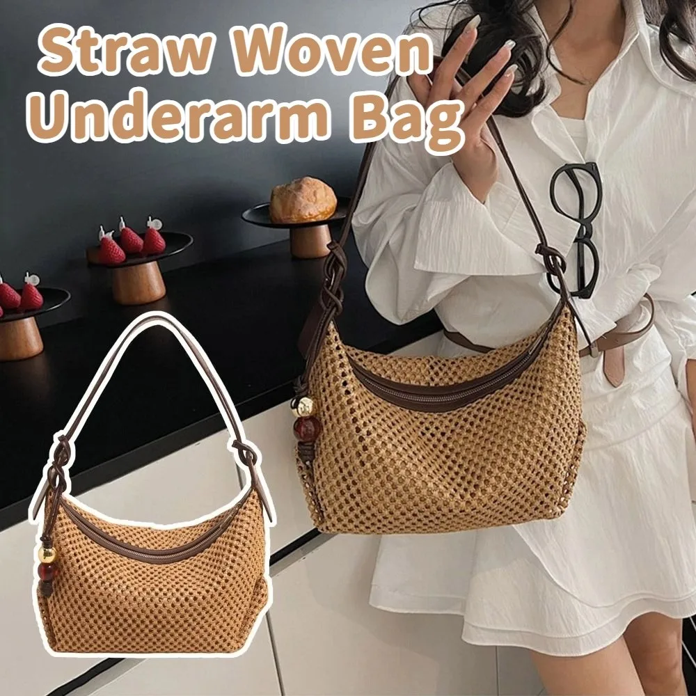 

Милая сумка через плечо, плетеная соломенная сумка, летняя пляжная сумка, пляжная сумка, большая вместительная тканая сумка для подмышек, дорожная сумка